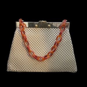 Whiting & Davis Vintage Cream Bag with Retro Bakelite Chain Handle